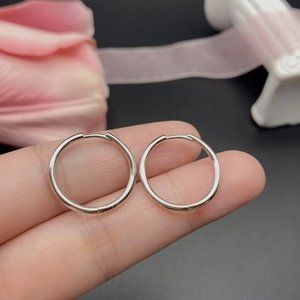 Plain silver small hoop earrings-Silver 19mm-SH001
